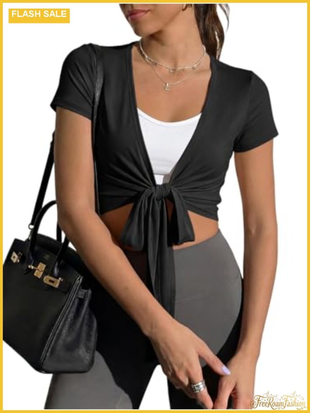 Women's Wrap Tie Crop Top Short Sleeve Loose Fit Yoga Pilates Active Tee